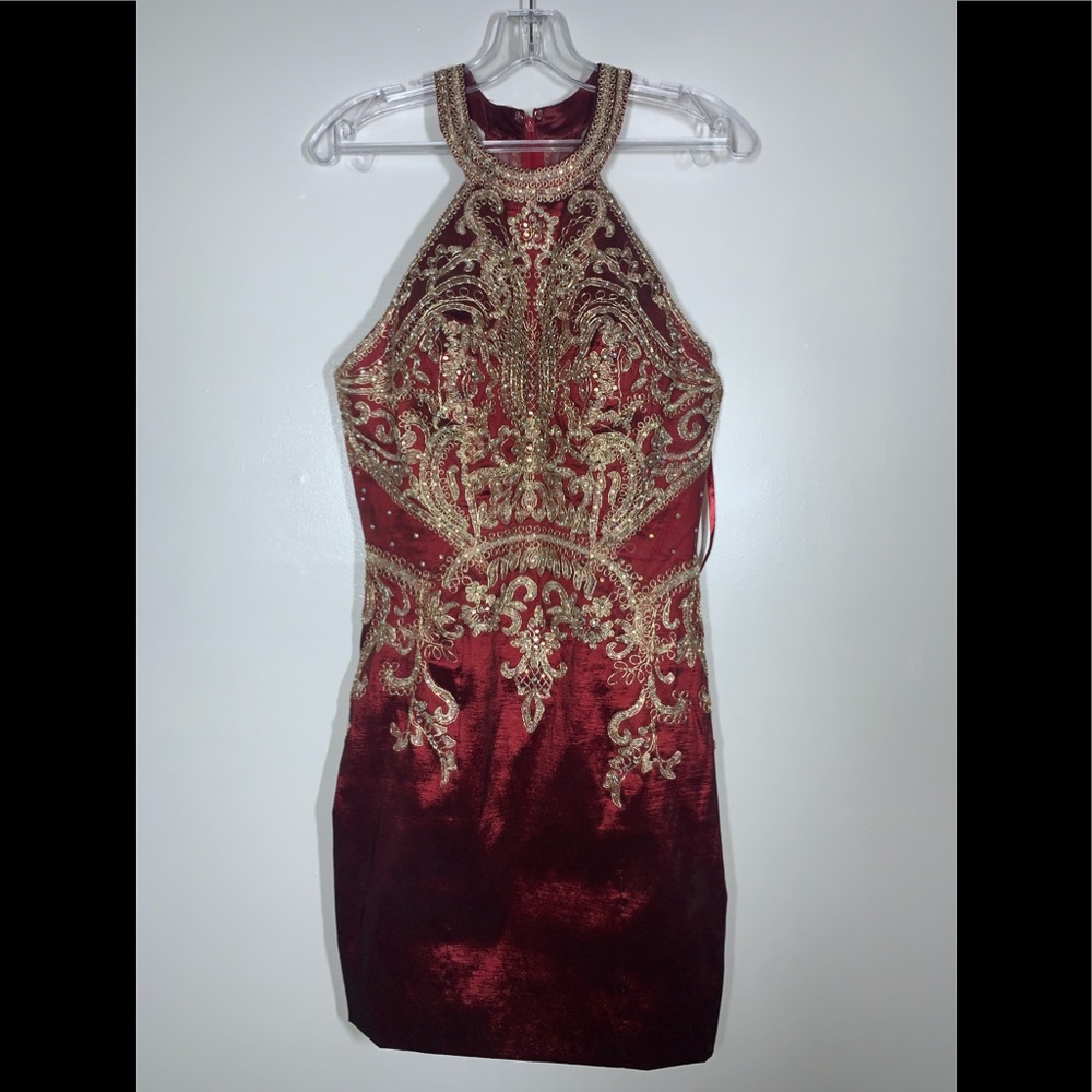 Red & Gold designed cocktail dress
